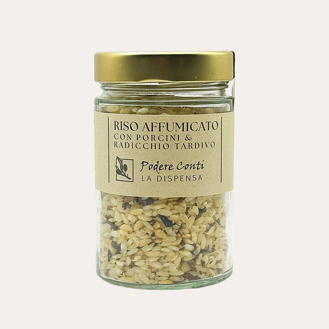 Preparato per risotto di Riso Arborio affumicato al legno d’acero con radicchio e funghi porcini essiccati