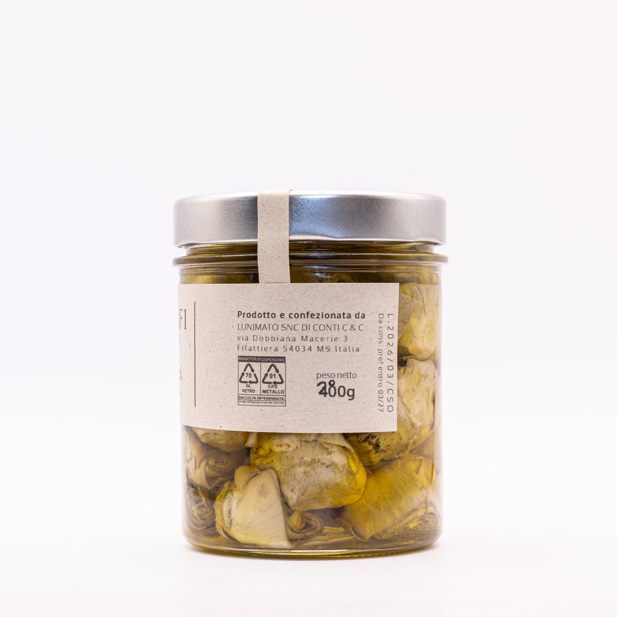 Cuori di Carciofi sott'olio, etichetta retro