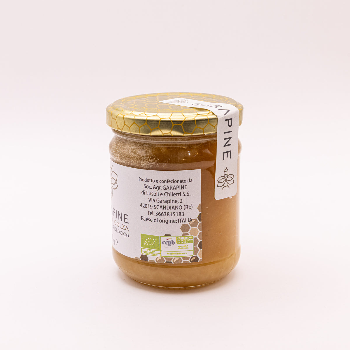 Miele di Colza Biologico Garapine, vista laterale